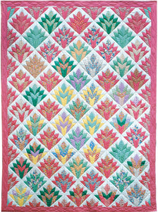 pink and green quilt using cleopatra fan template